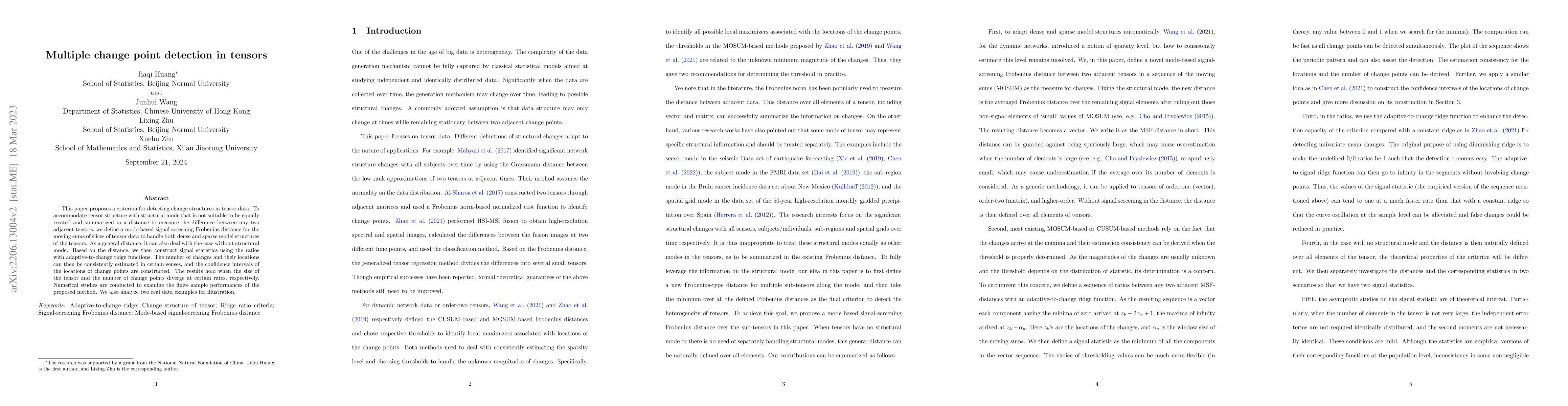 Thumbnail for Multiple change point detection in tensors