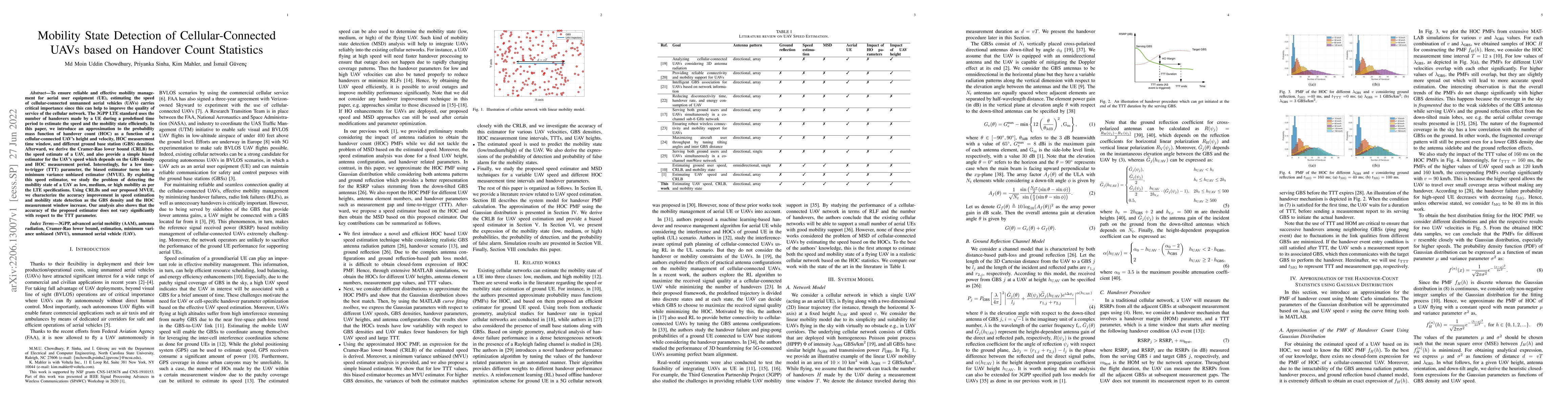Thumbnail for Mobility State Detection of Cellular-Connected UAVs based on Handover
  Count Statistics