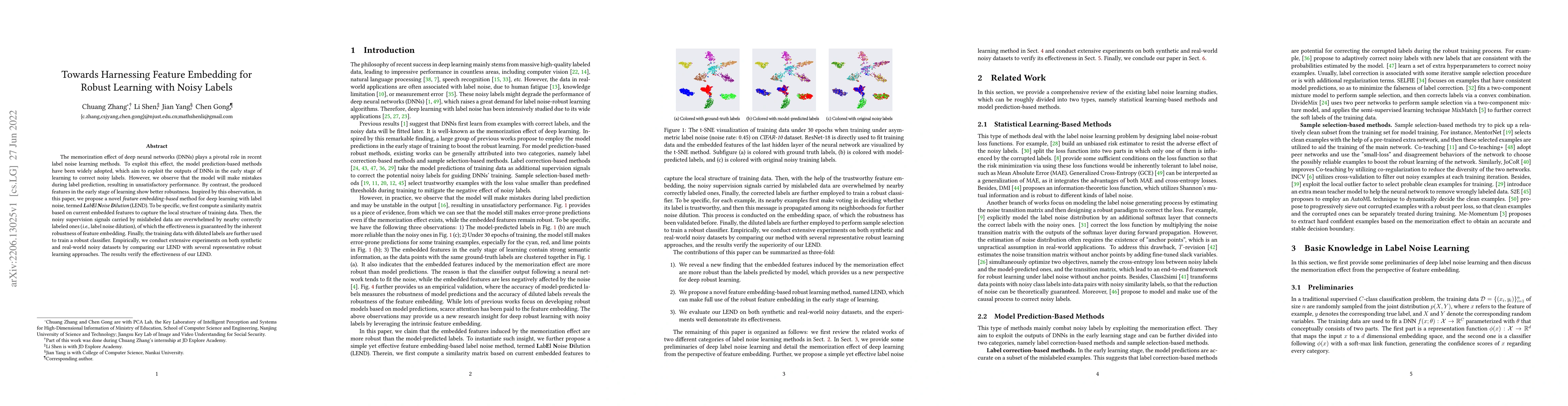 Thumbnail for Towards Harnessing Feature Embedding for Robust Learning with Noisy
  Labels