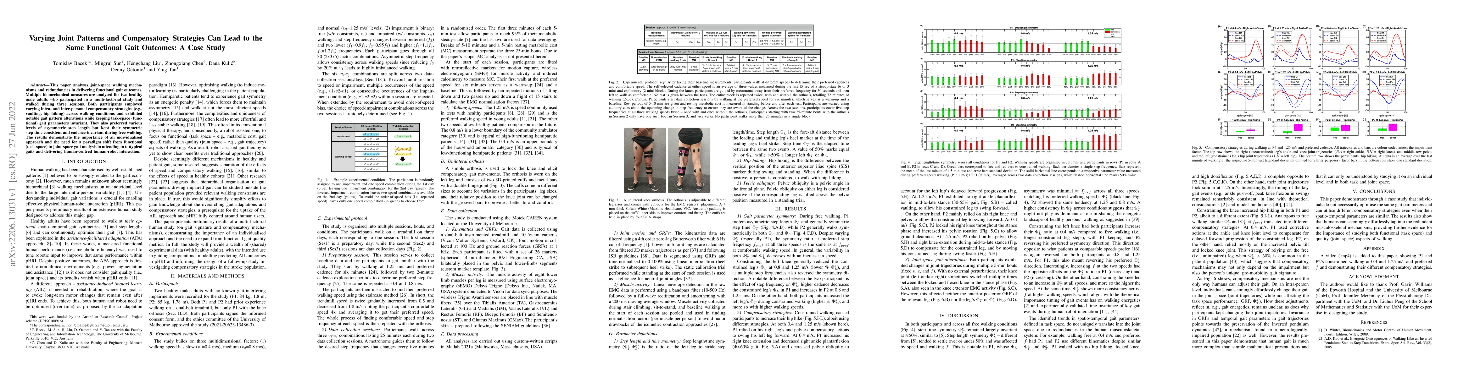 Thumbnail for Varying Joint Patterns and Compensatory Strategies Can Lead to the Same
  Functional Gait Outcomes: A Case Study