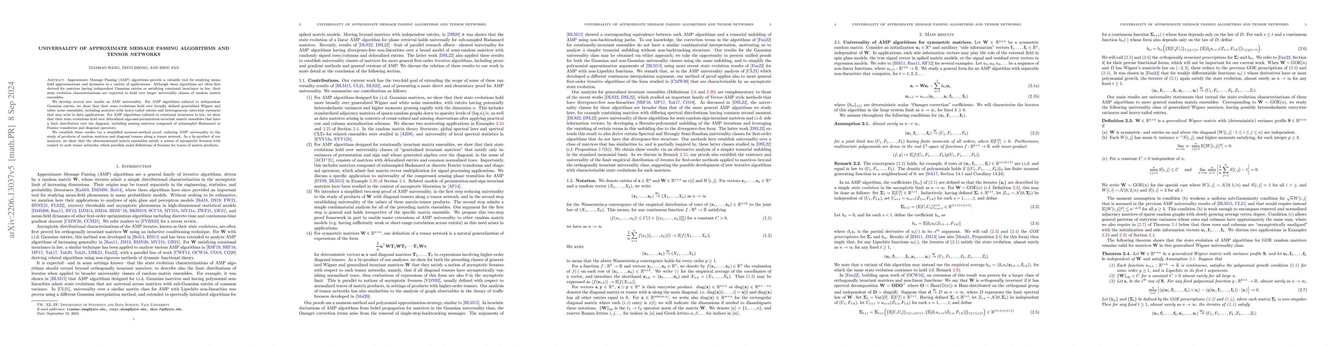 Thumbnail for Universality of Approximate Message Passing algorithms and tensor
  networks