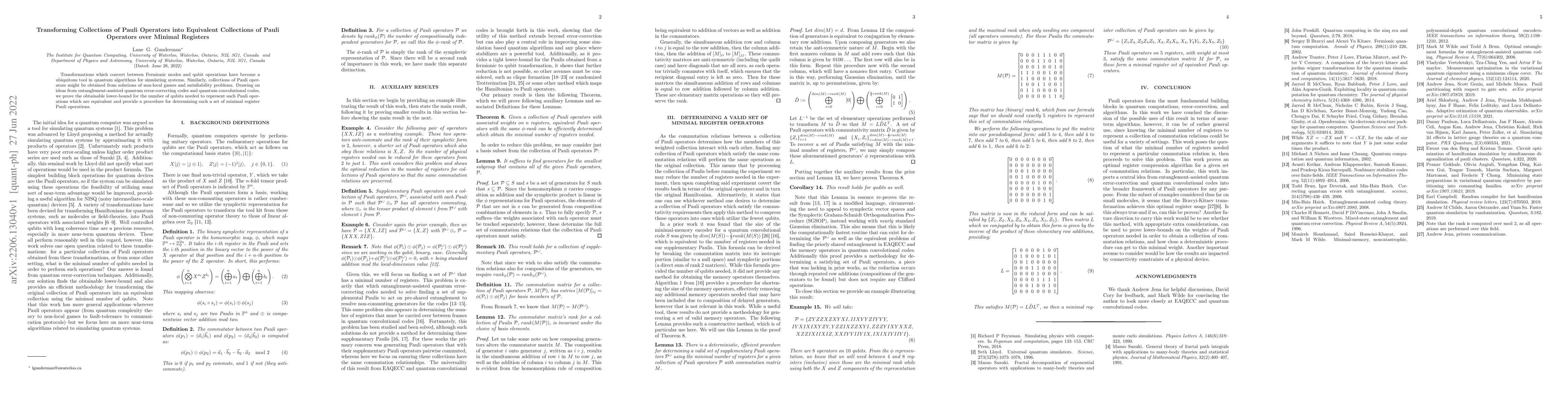Thumbnail for Transforming Collections of Pauli Operators into Equivalent Collections
  of Pauli Operators over Minimal Registers
