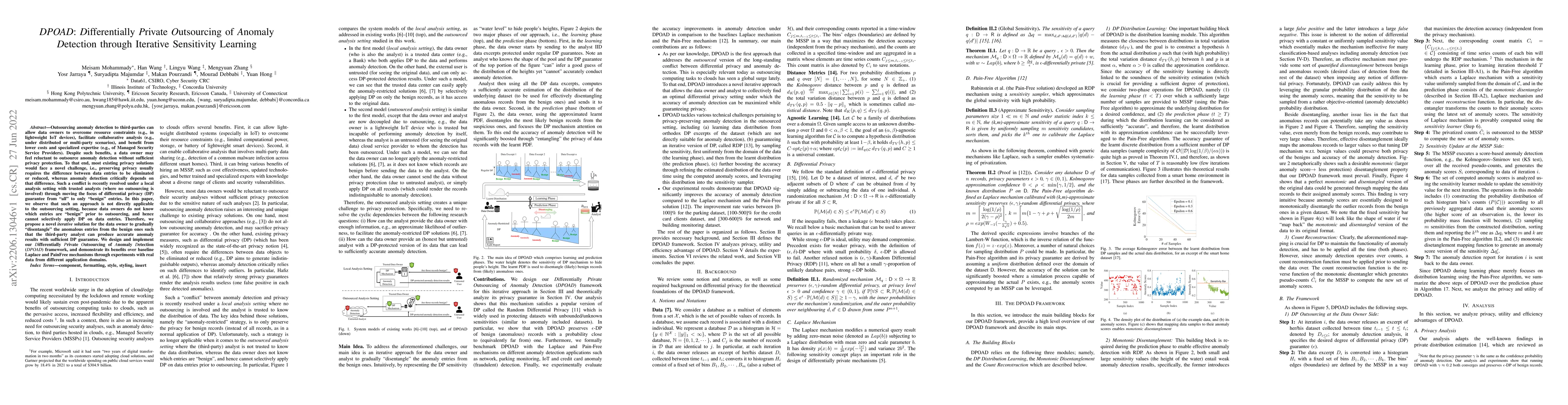 Thumbnail for DPOAD: Differentially Private Outsourcing of Anomaly Detection through
  Iterative Sensitivity Learning