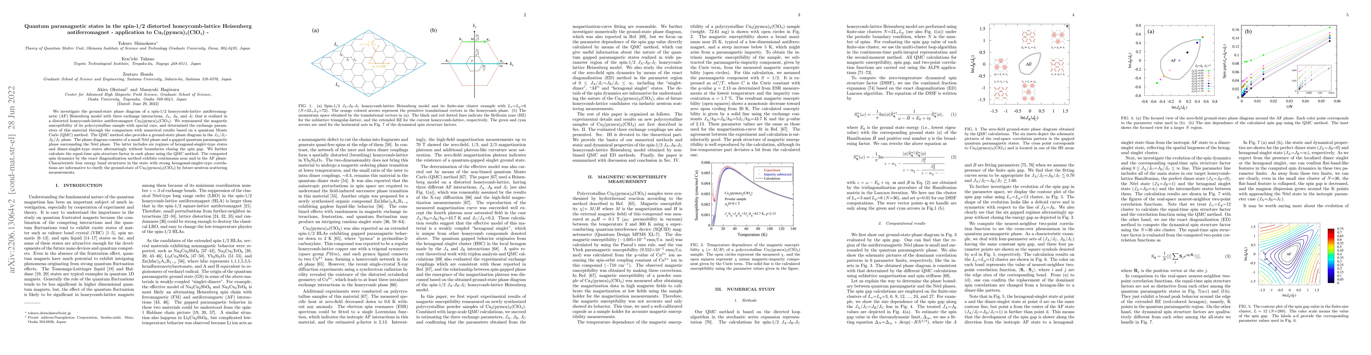 Thumbnail for Quantum paramagnetic states in the spin-1/2 distorted honeycomb-lattice
  Heisenberg antiferromagnet -- application to Cu$_2$(pymca)$_3$(ClO$_4$)