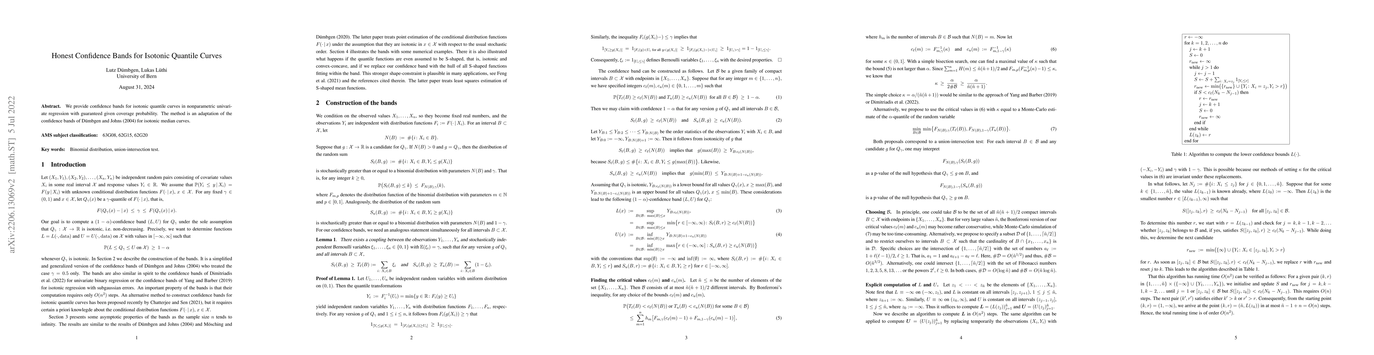 Thumbnail for Honest Confidence Bands for Isotonic Quantile Curves