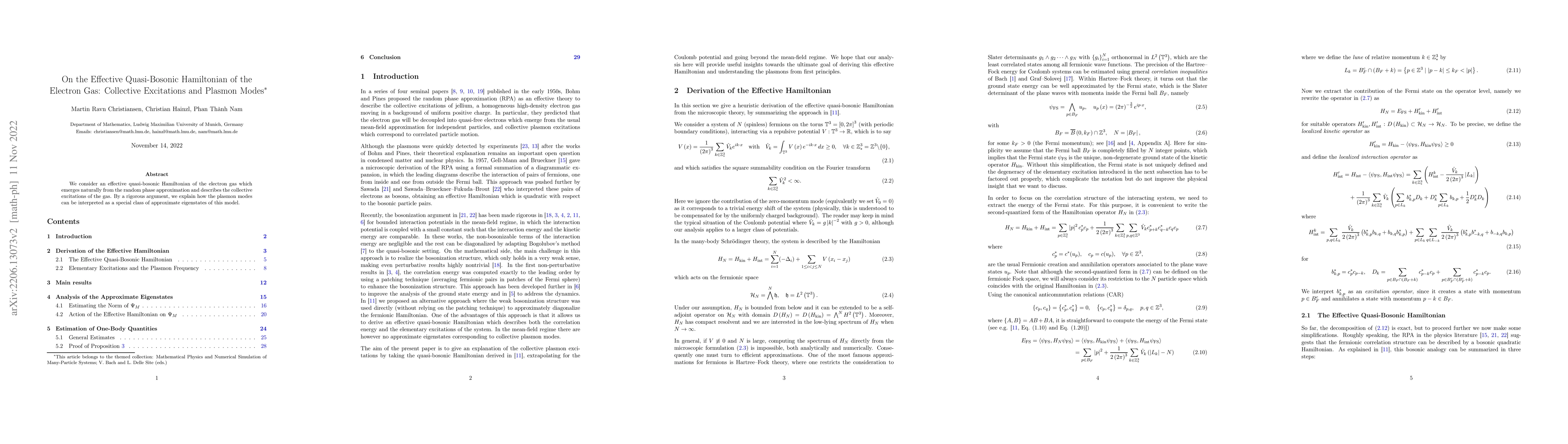 Thumbnail for On the Effective Quasi-Bosonic Hamiltonian of the Electron Gas:
  Collective Excitations and Plasmon Modes