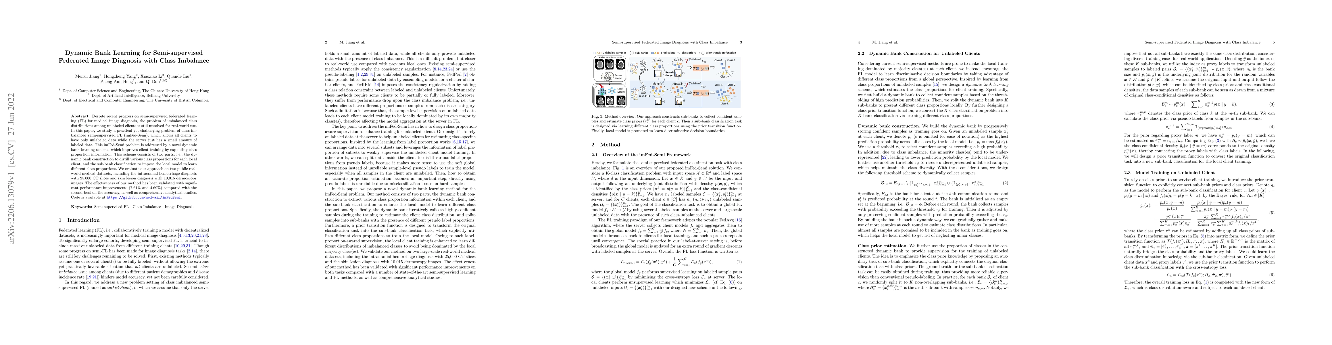 Thumbnail for Dynamic Bank Learning for Semi-supervised Federated Image Diagnosis with
  Class Imbalance