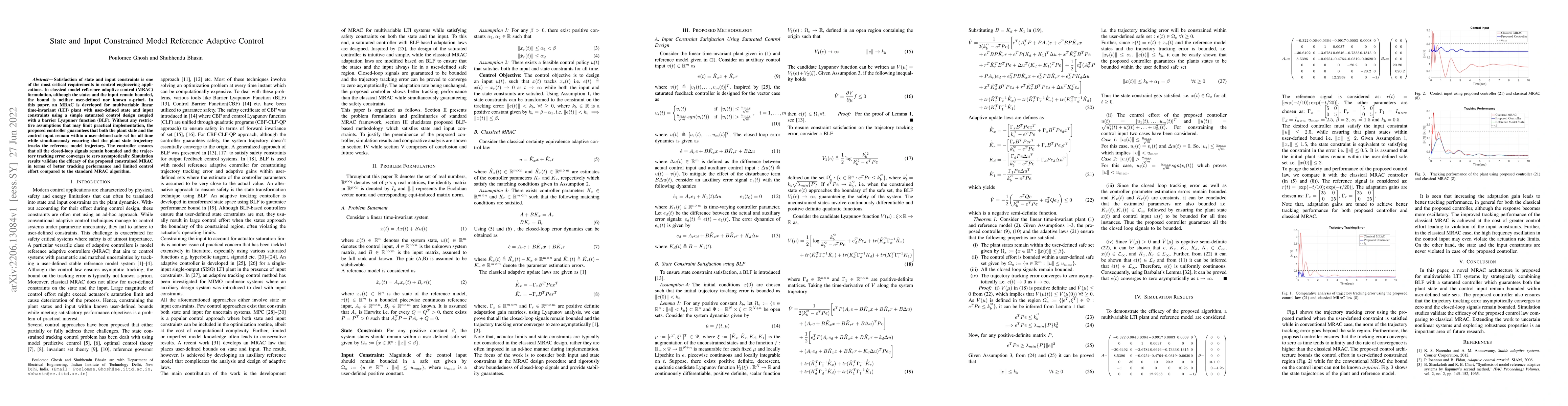 Thumbnail for State and Input Constrained Model Reference Adaptive Control