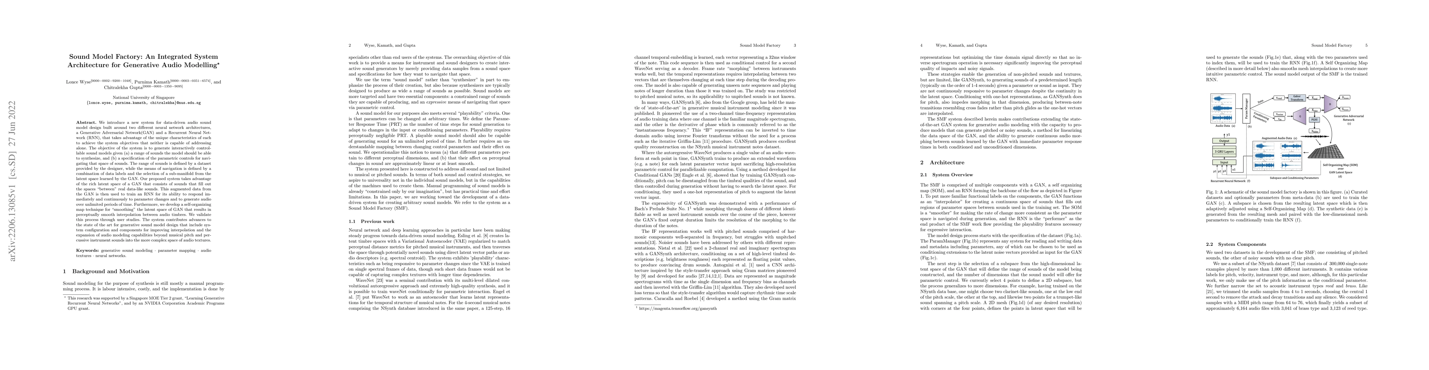 Thumbnail for Sound Model Factory: An Integrated System Architecture for Generative
  Audio Modelling