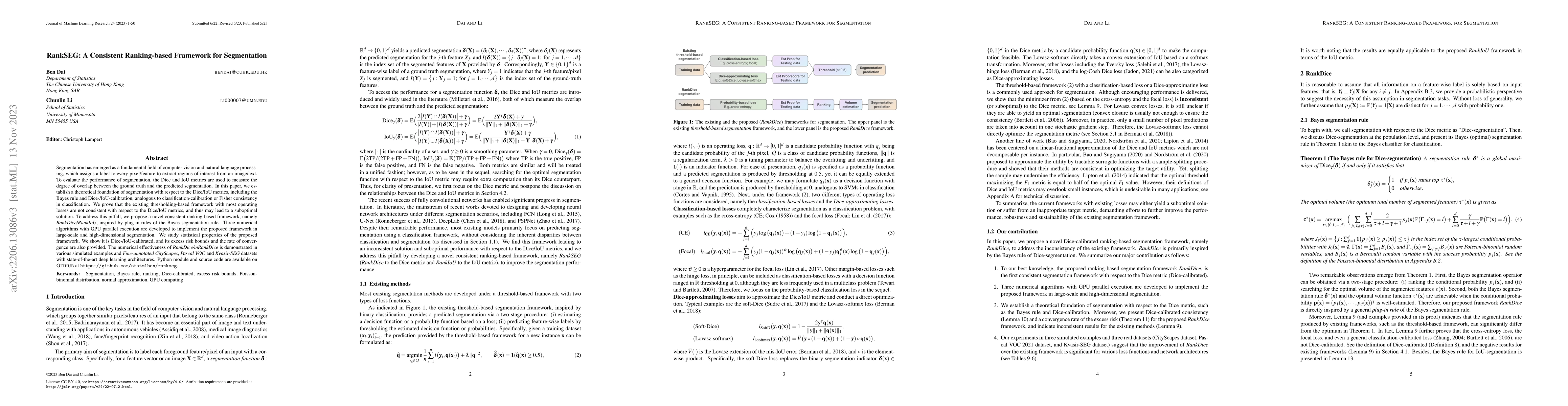 Thumbnail for RankSEG: A Consistent Ranking-based Framework for Segmentation