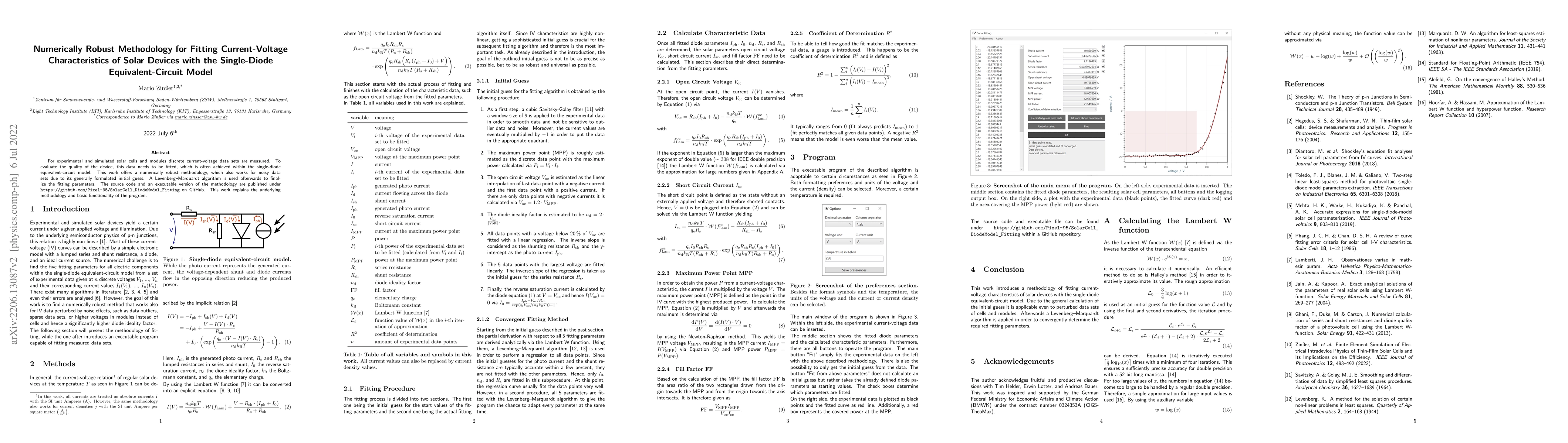 Thumbnail for Numerically Robust Methodology for Fitting Current-Voltage
  Characteristics of Solar Devices with the Single-Diode Equivalent-Circuit
  Model