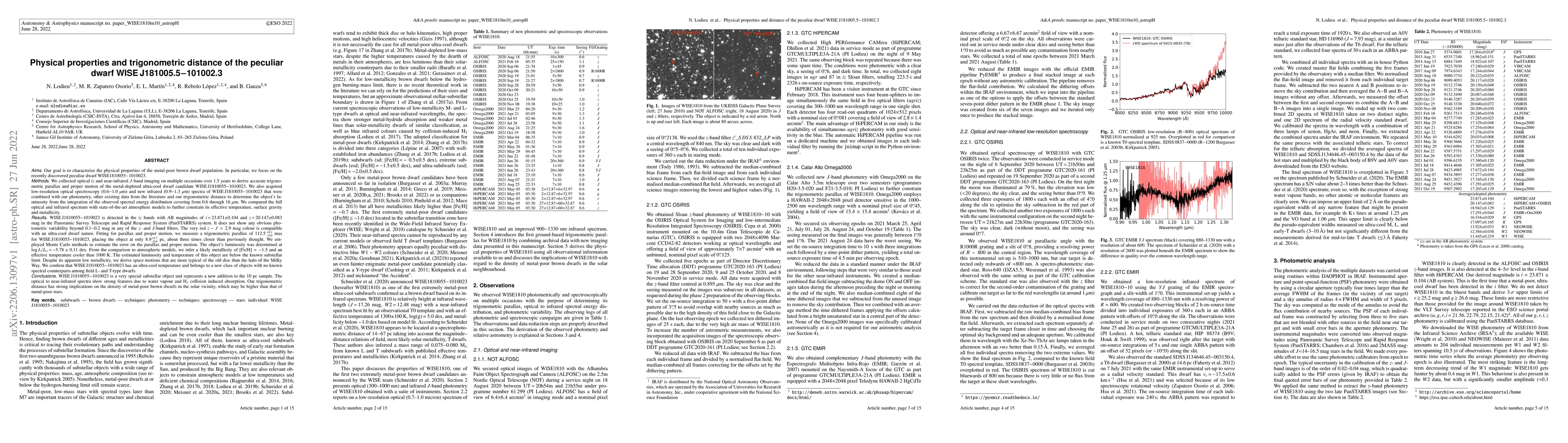 Thumbnail for Physical properties and trigonometric distance of the peculiar dwarf
  WISE J181005.5$-$101002.3