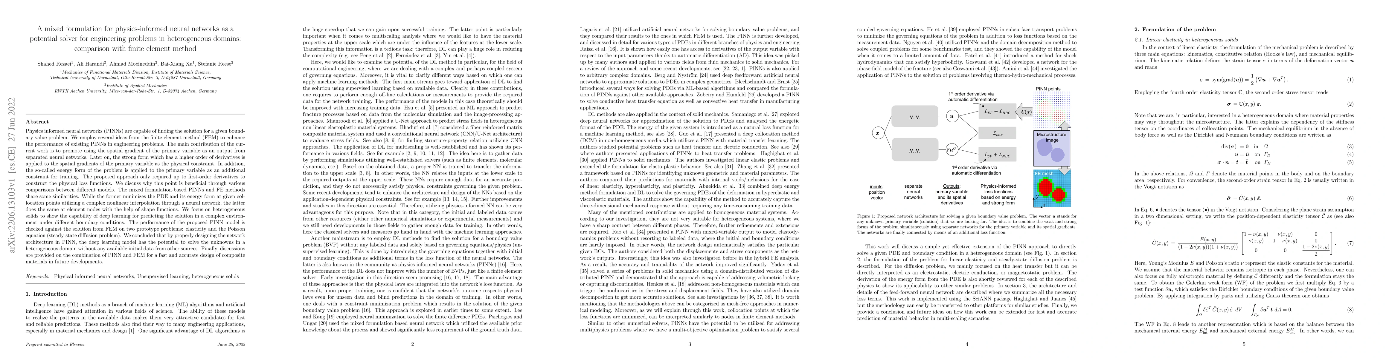 Thumbnail for A mixed formulation for physics-informed neural networks as a potential
  solver for engineering problems in heterogeneous domains: comparison with
  finite element method