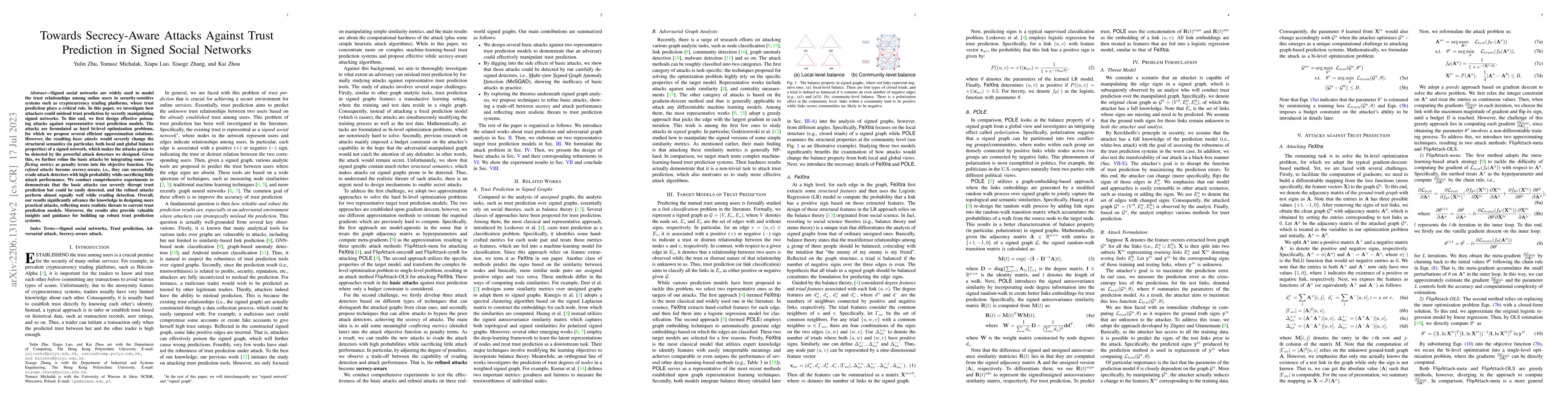 Thumbnail for Towards Secrecy-Aware Attacks Against Trust Prediction in Signed Social
  Networks