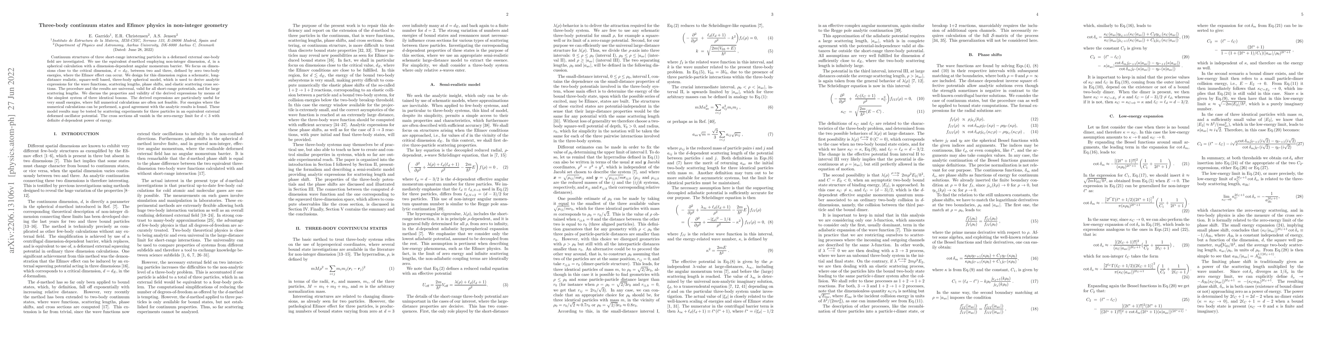 Thumbnail for Three-body continuum states and Efimov physics in non-integer geometry