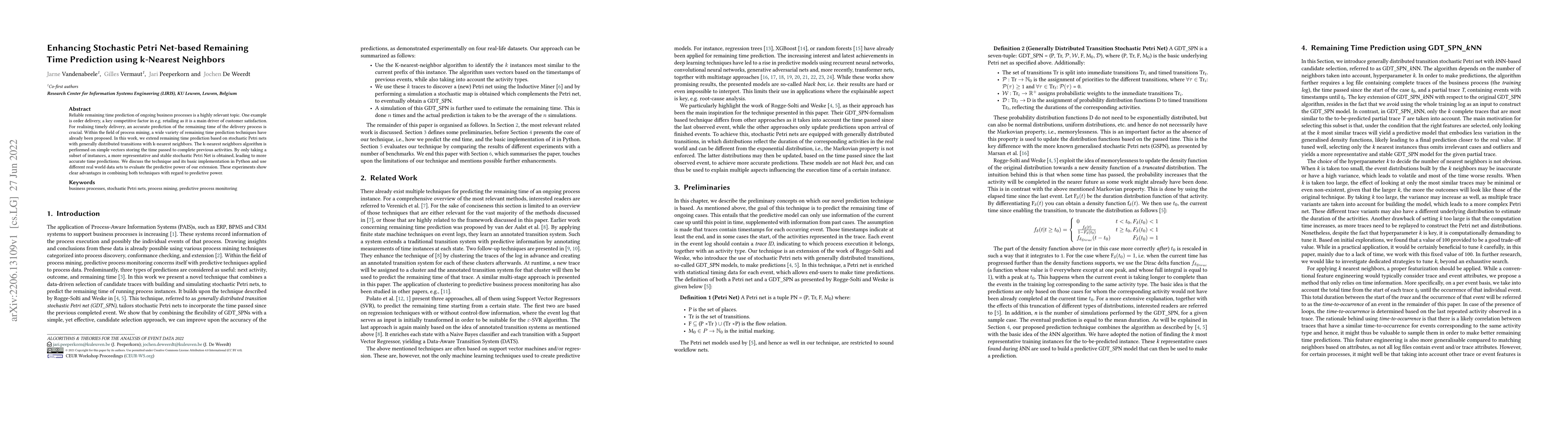 Thumbnail for Enhancing Stochastic Petri Net-based Remaining Time Prediction using
  k-Nearest Neighbors