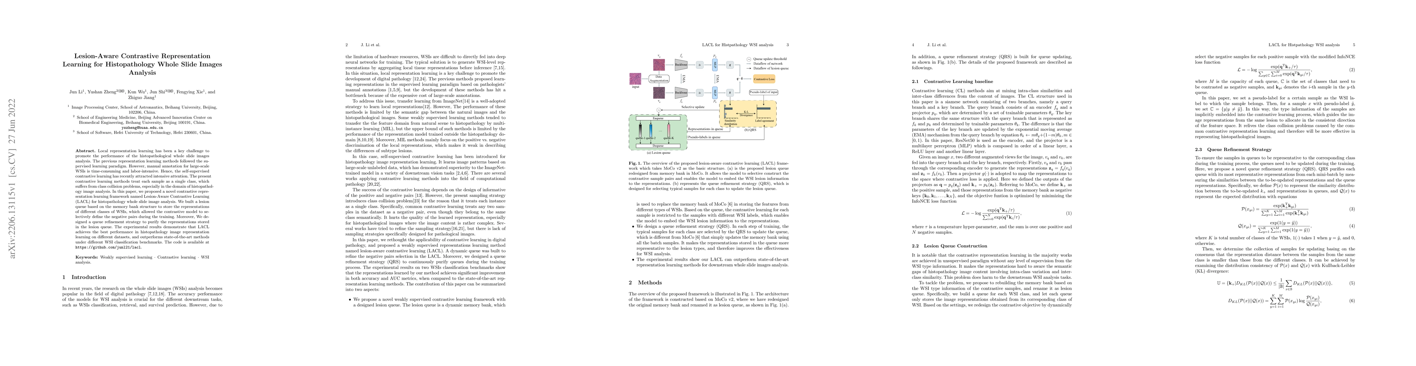Thumbnail for Lesion-Aware Contrastive Representation Learning for Histopathology
  Whole Slide Images Analysis