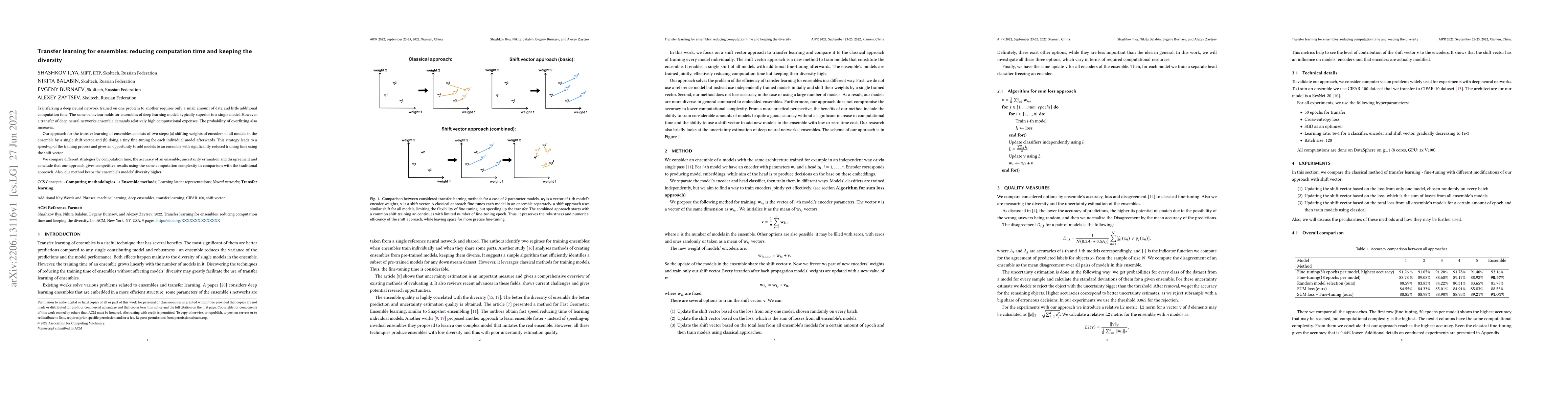 Thumbnail for Transfer learning for ensembles: reducing computation time and keeping
  the diversity