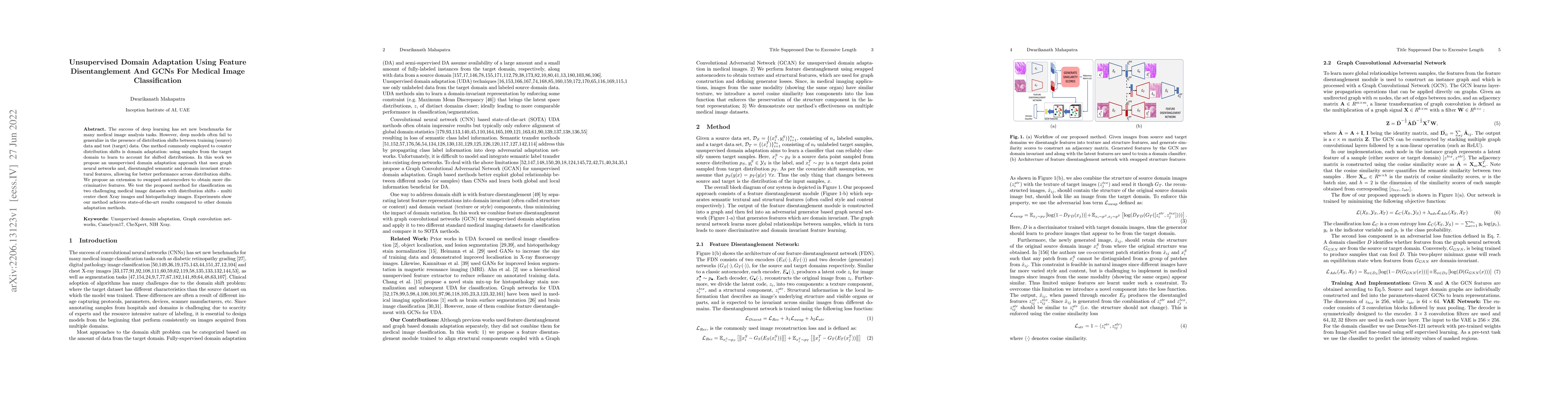 Thumbnail for Unsupervised Domain Adaptation Using Feature Disentanglement And GCNs
  For Medical Image Classification
