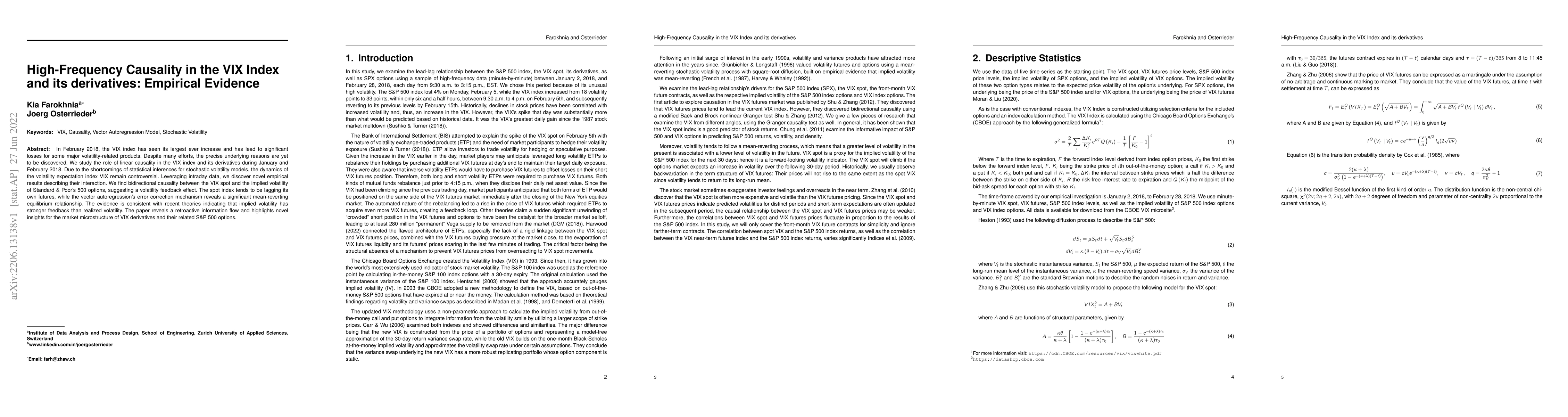 Thumbnail for High-Frequency Causality in the VIX Index and its derivatives: Empirical
  Evidence