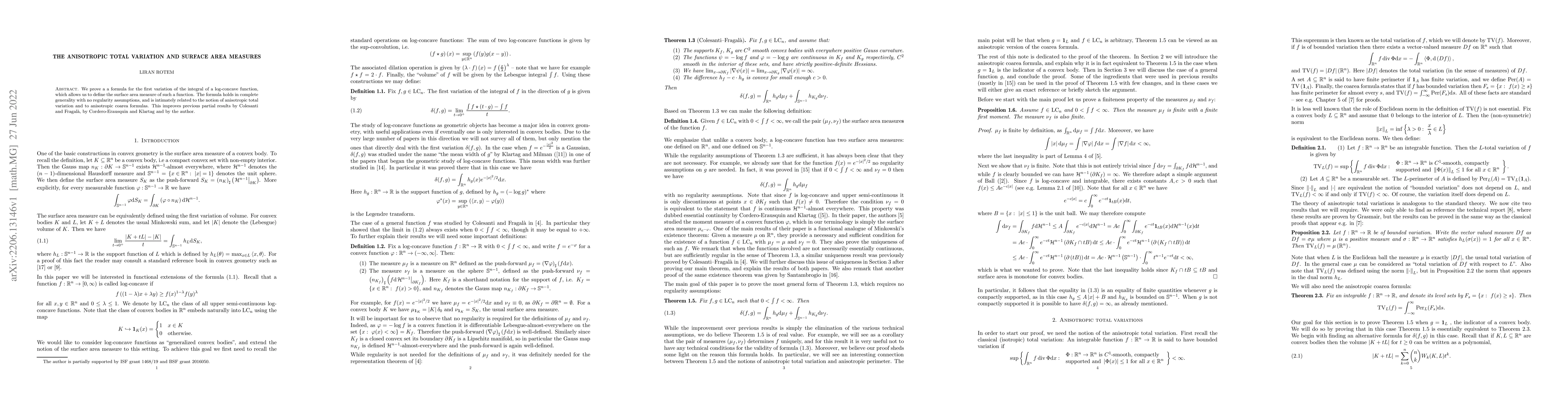 Thumbnail for The anisotropic total variation and surface area measures