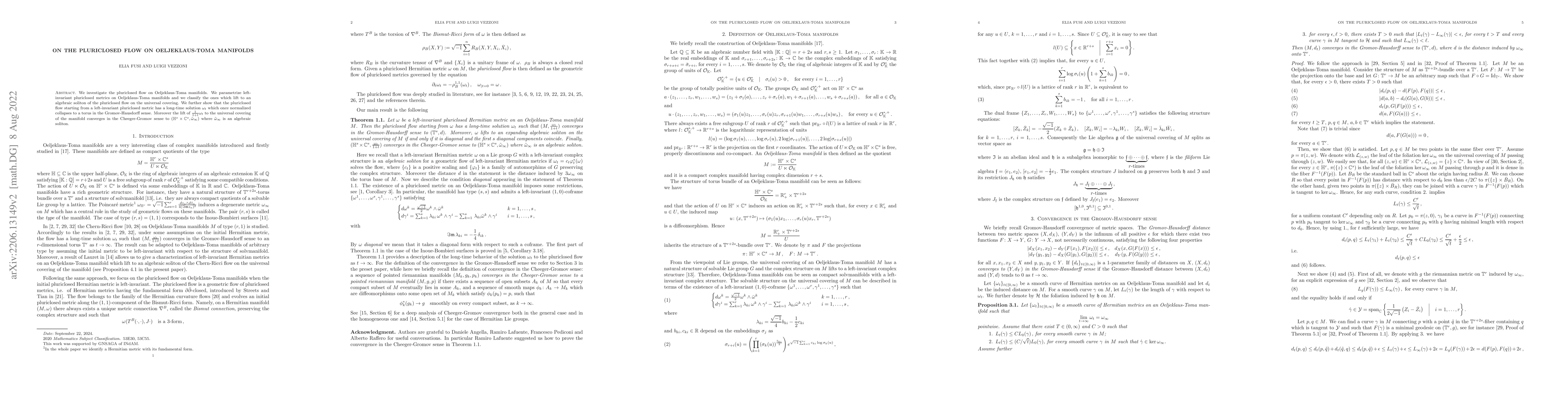 Thumbnail for On the pluriclosed flow on Oeljeklaus-Toma manifolds