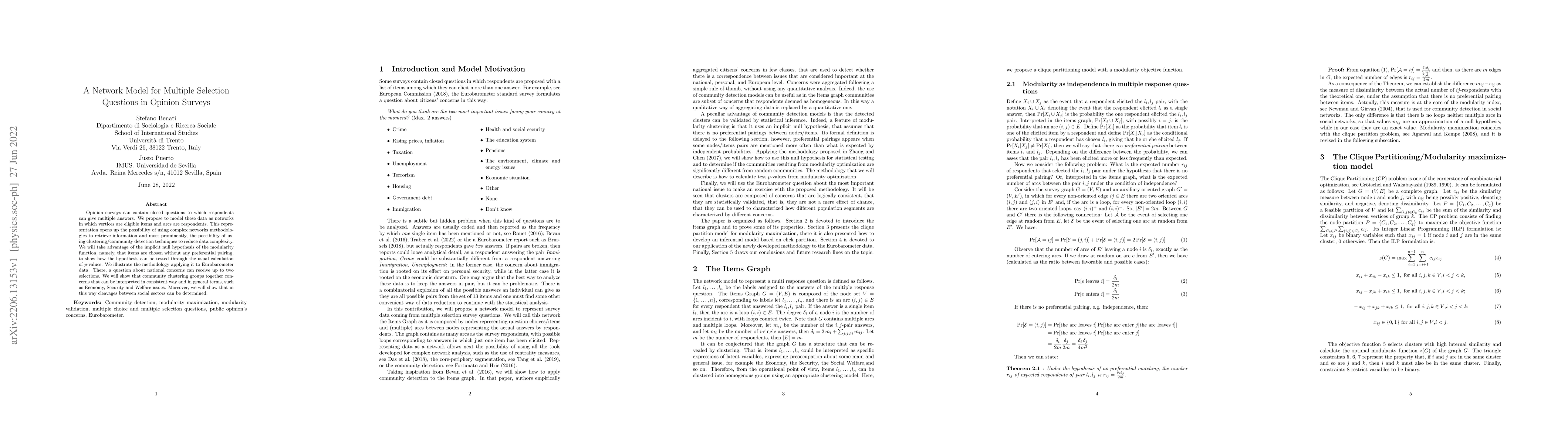 Thumbnail for A Network Model for Multiple Selection Questions in Opinion Surveys