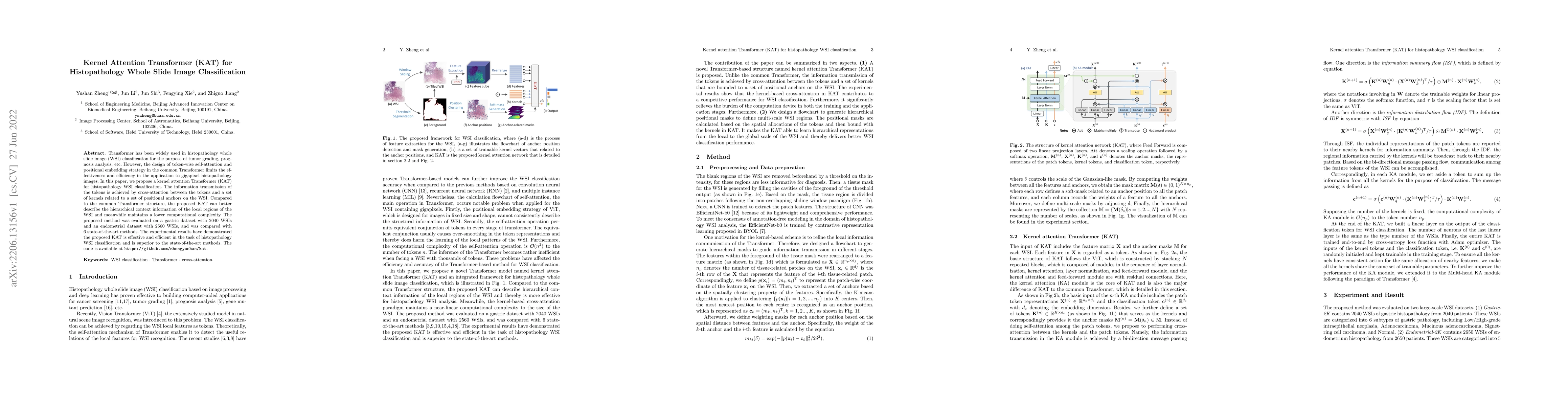 Thumbnail for Kernel Attention Transformer (KAT) for Histopathology Whole Slide Image
  Classification