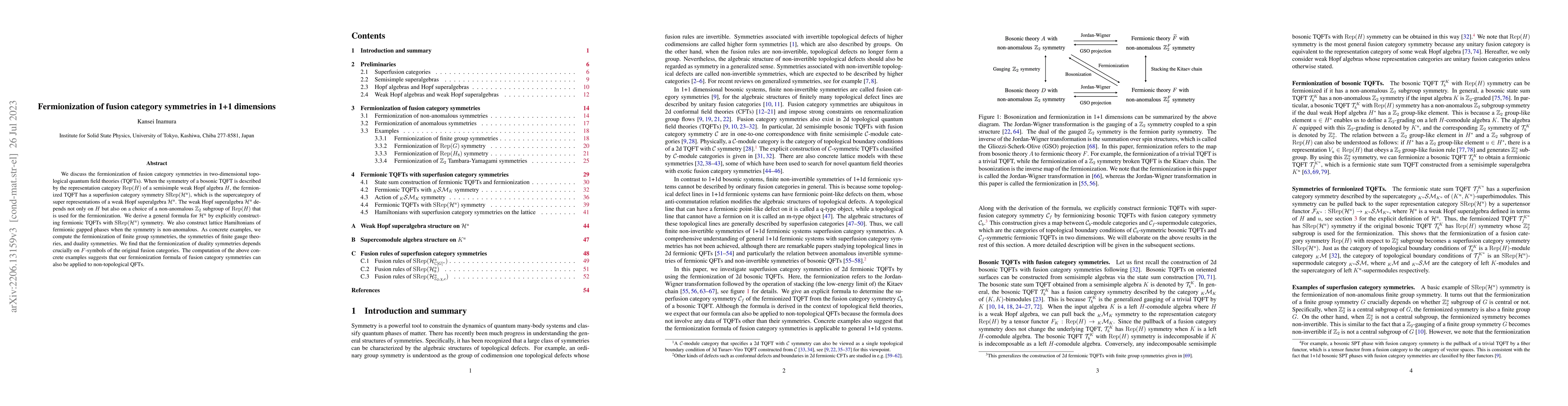 Thumbnail for Fermionization of fusion category symmetries in 1+1 dimensions