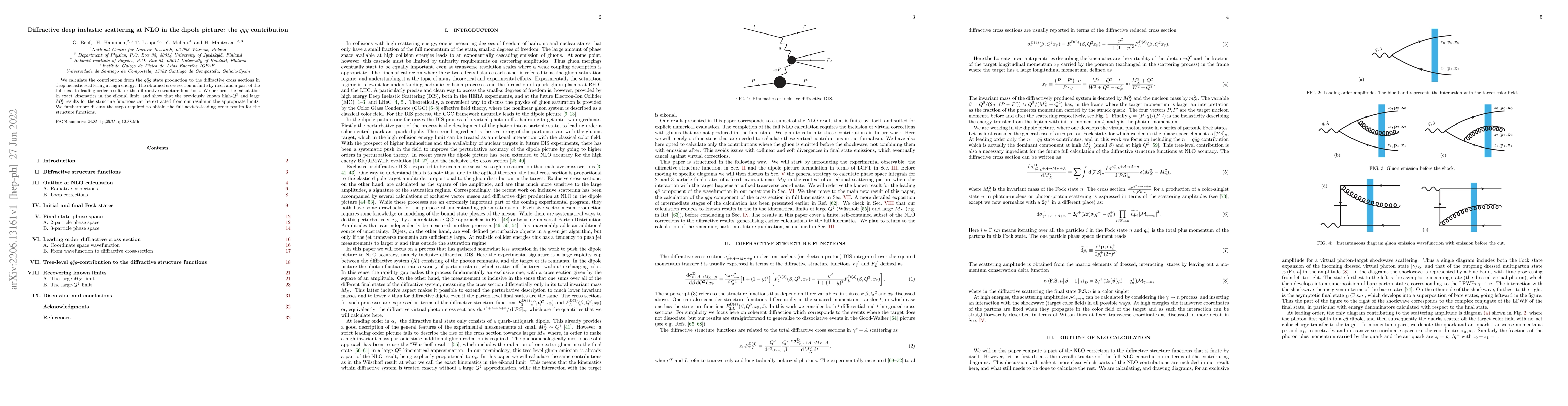 Thumbnail for Diffractive deep inelastic scattering at NLO in the dipole picture: the
  $q \bar q g$ contribution