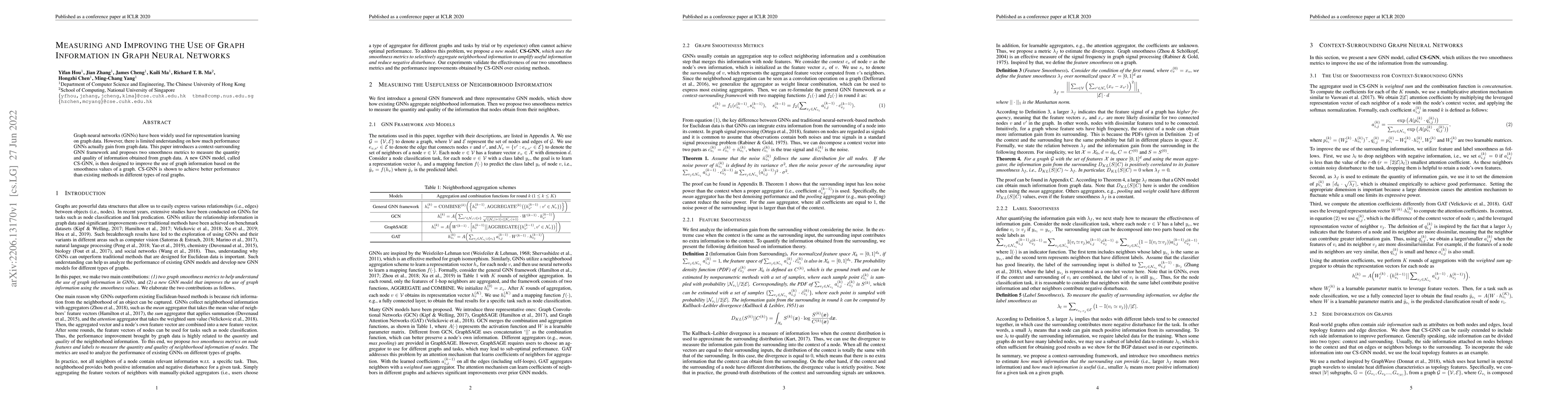 Thumbnail for Measuring and Improving the Use of Graph Information in Graph Neural
  Networks