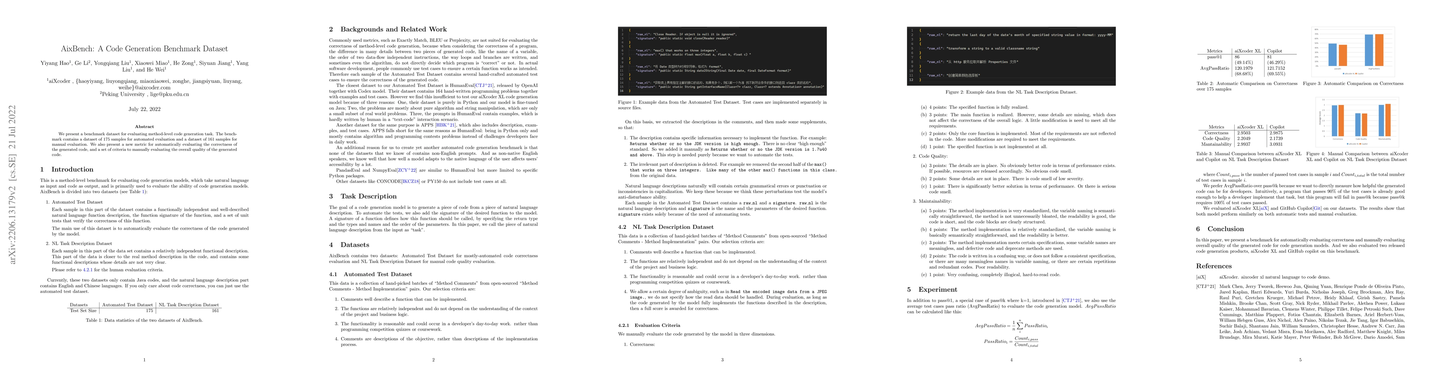 Thumbnail for AixBench: A Code Generation Benchmark Dataset