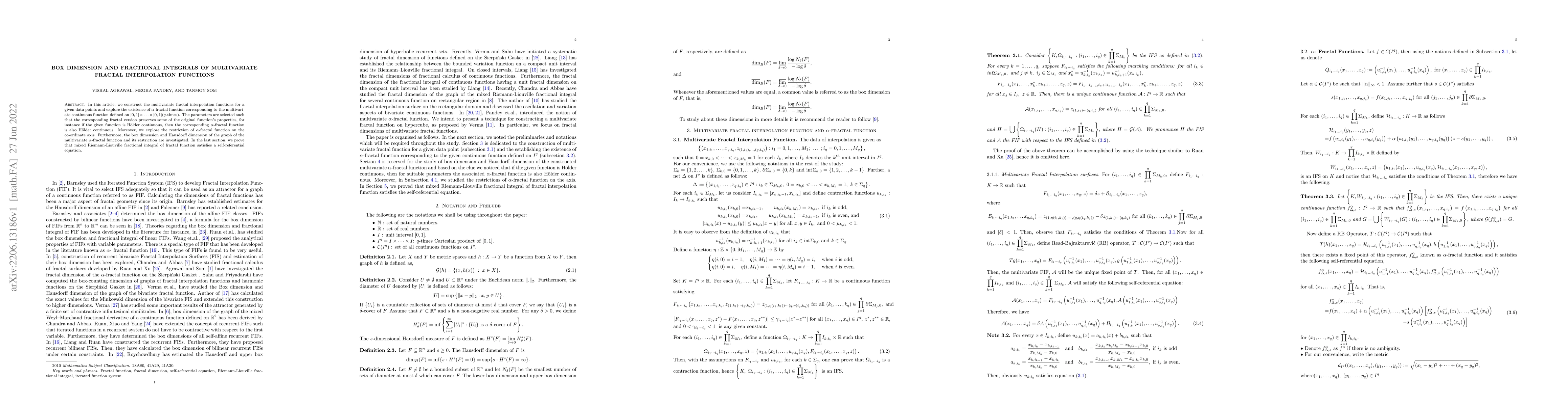 Thumbnail for Box Dimension and Fractional Integrals of Multivariate Fractal
  Interpolation Functions