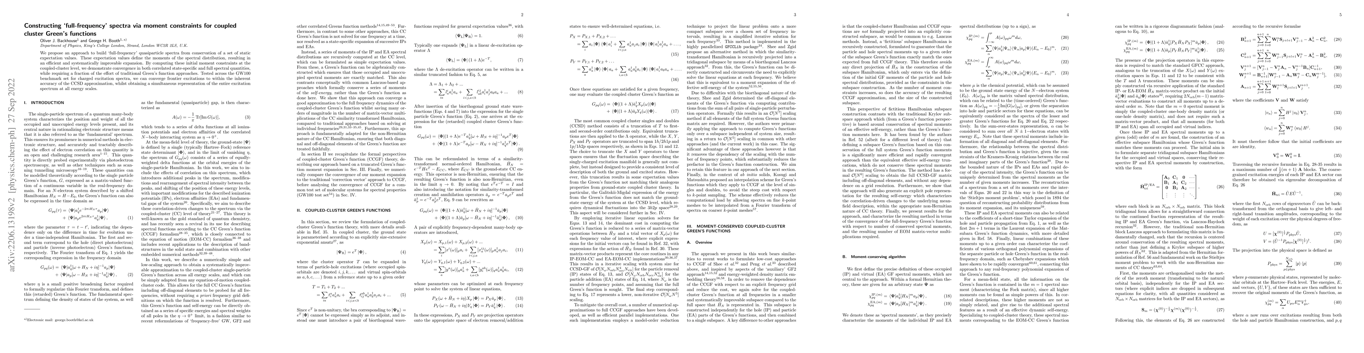 Thumbnail for Constructing `full-frequency' spectra via moment constraints for coupled
  cluster Green's functions