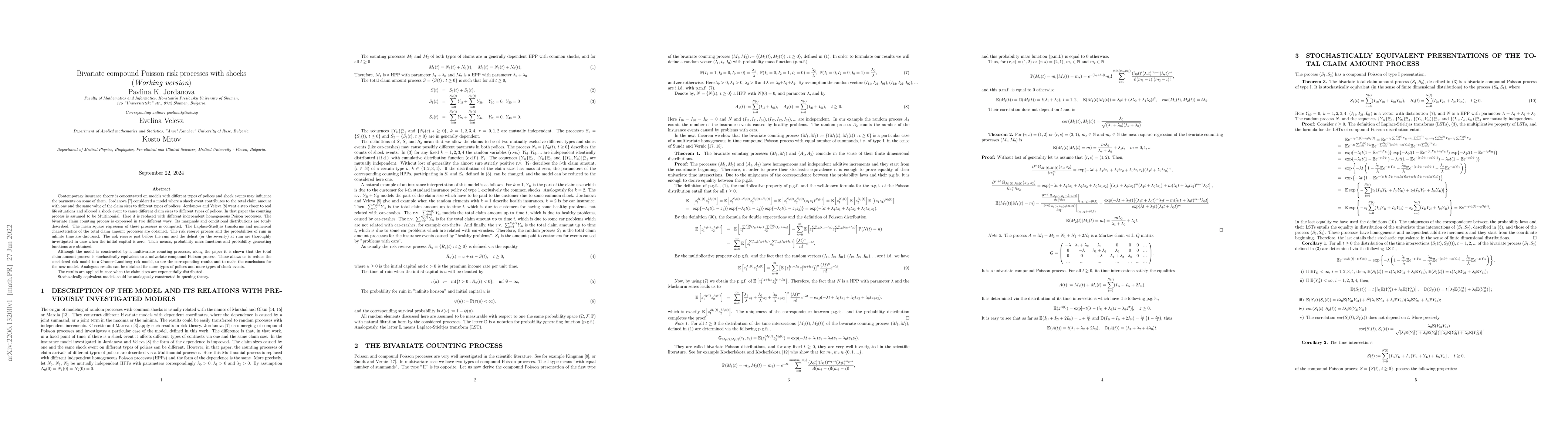 Thumbnail for Bivariate Compound Poisson Risk Processes with Shocks