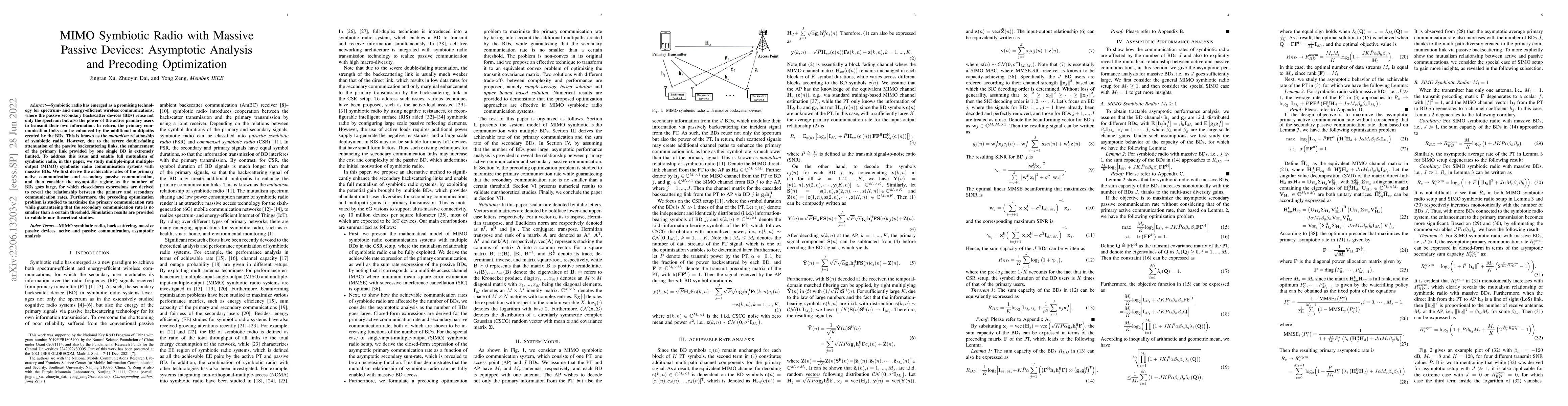 Thumbnail for MIMO Symbiotic Radio with Massive Passive Devices: Asymptotic Analysis
  and Precoding Optimization