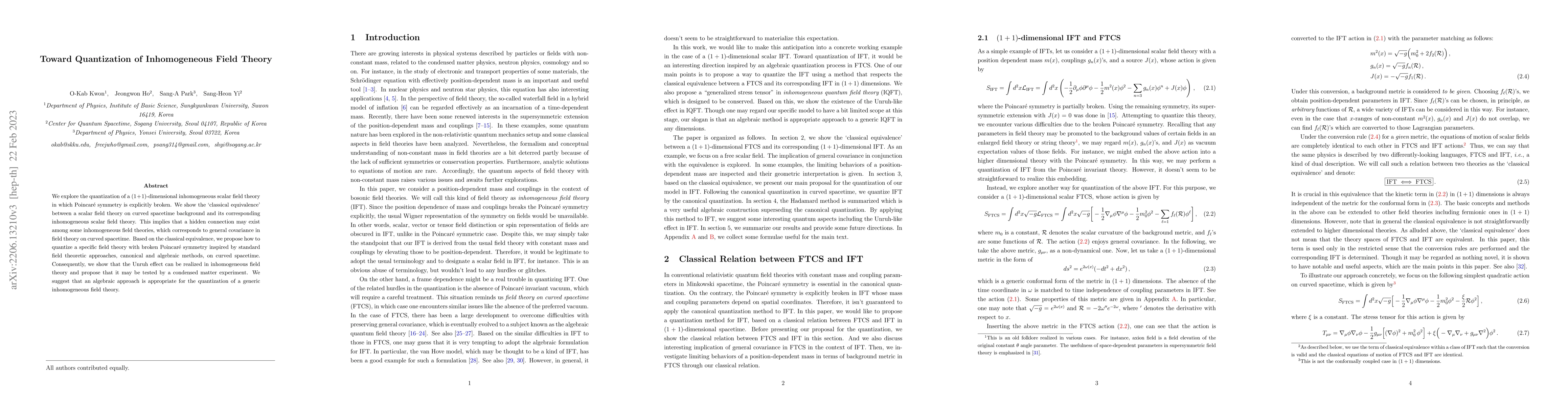 Thumbnail for Toward Quantization of Inhomogeneous Field Theory