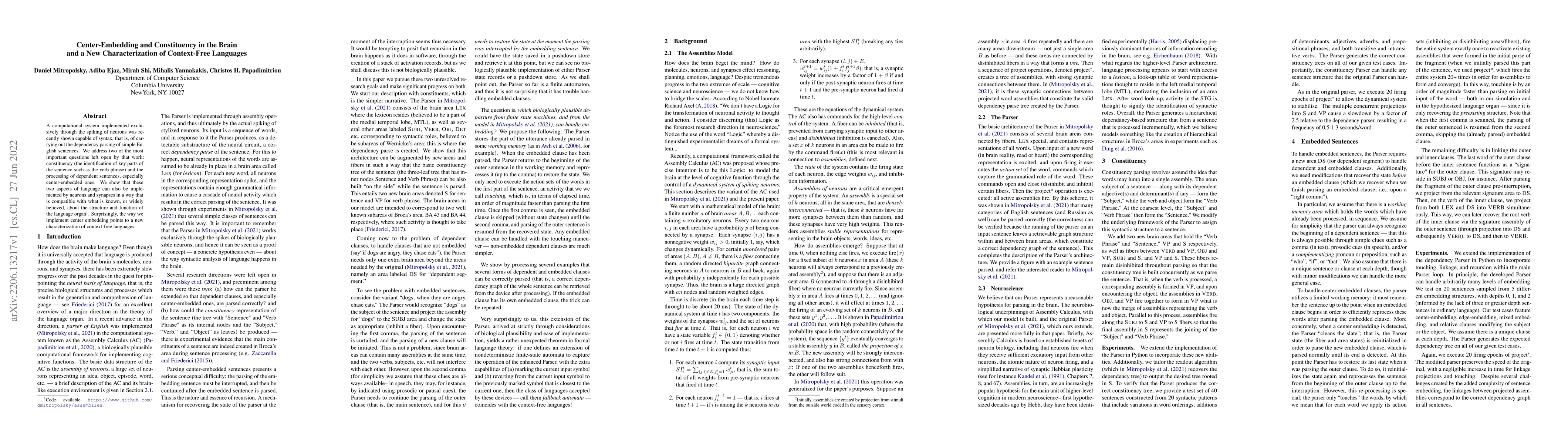Thumbnail for Center-Embedding and Constituency in the Brain and a New
  Characterization of Context-Free Languages