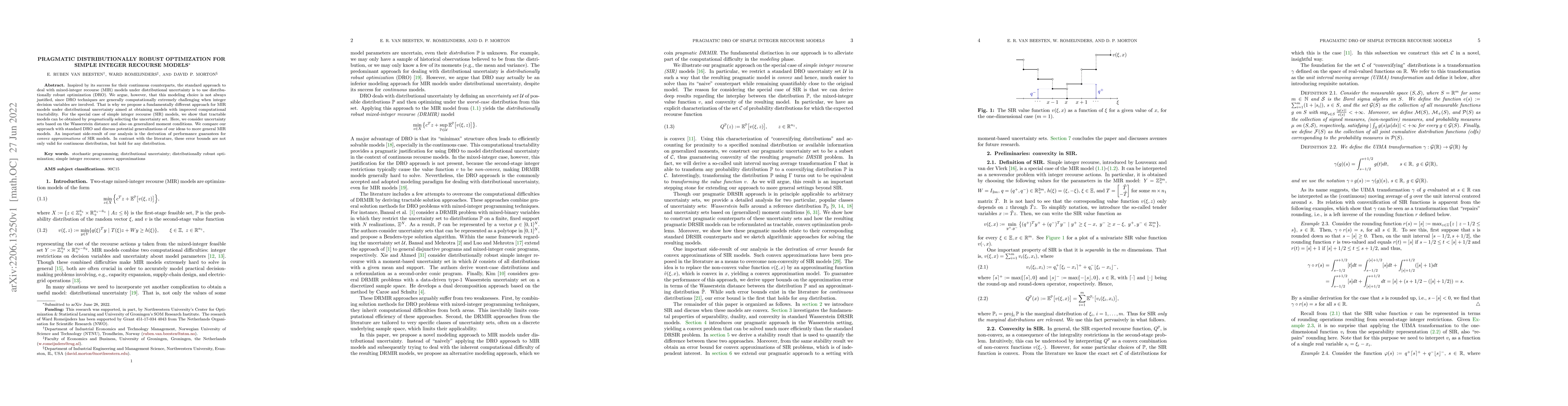 Thumbnail for Pragmatic distributionally robust optimization for simple integer
  recourse models