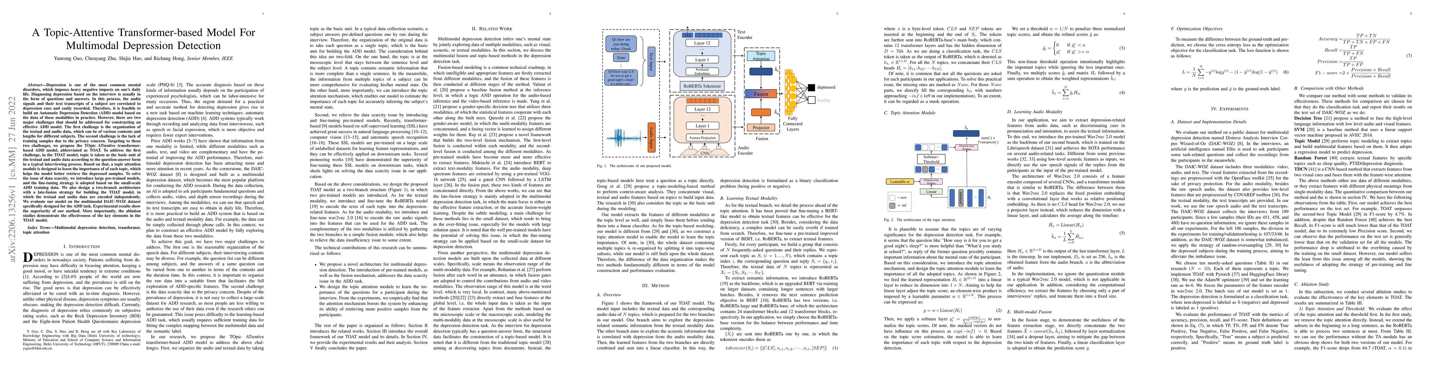 Thumbnail for A Topic-Attentive Transformer-based Model For Multimodal Depression
  Detection