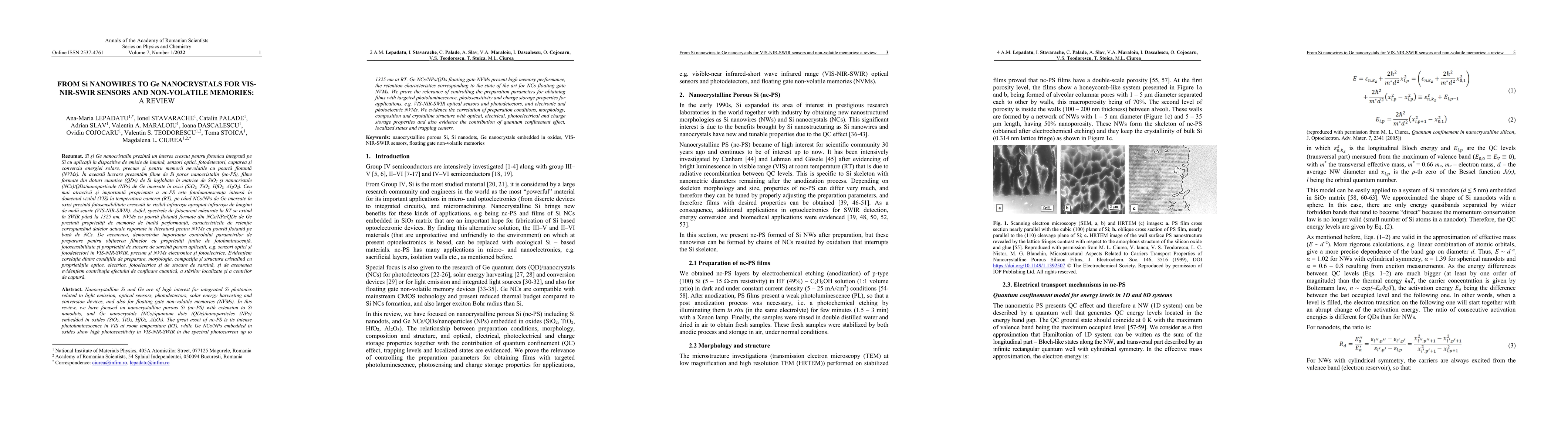 Thumbnail for From Si Nanowires to Ge Nanocrystals for VIS-NIR-SWIR Sensors and
  Non-volatile Memories: A Review