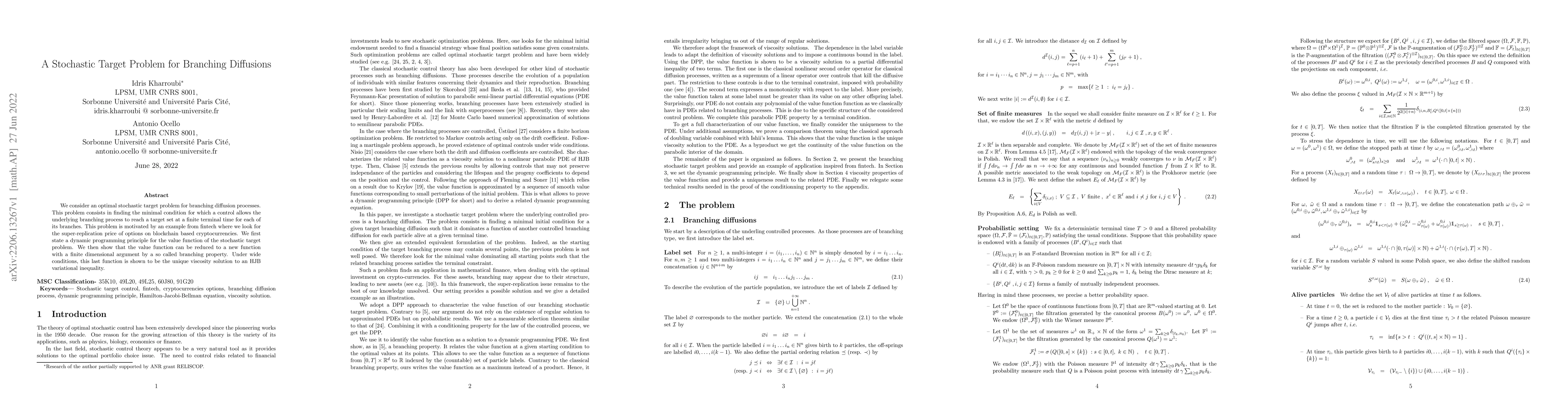 Thumbnail for A Stochastic Target Problem for Branching Diffusions