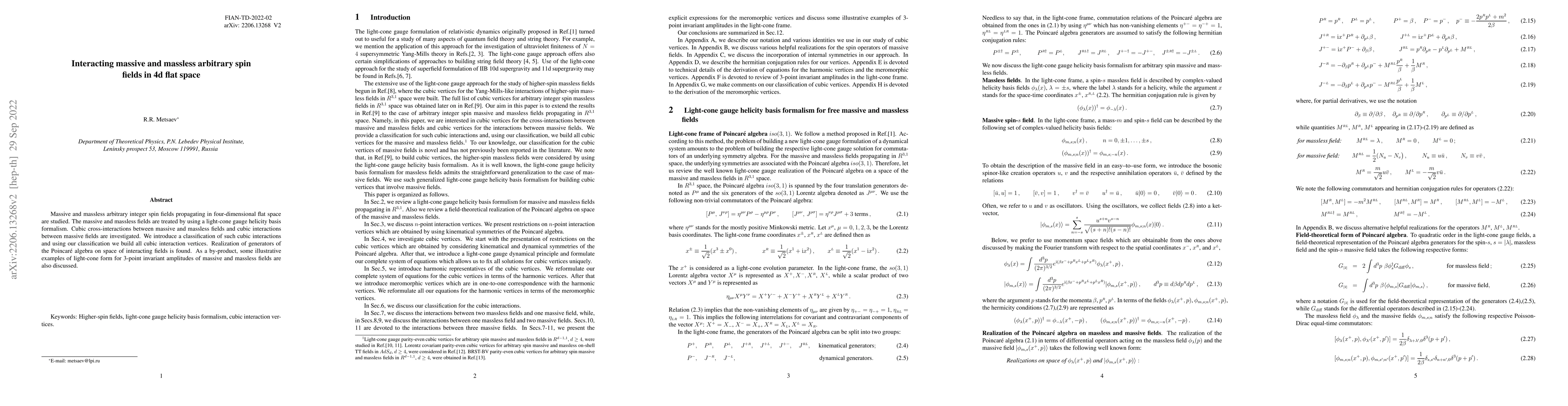 Thumbnail for Interacting massive and massless arbitrary spin fields in 4d flat space