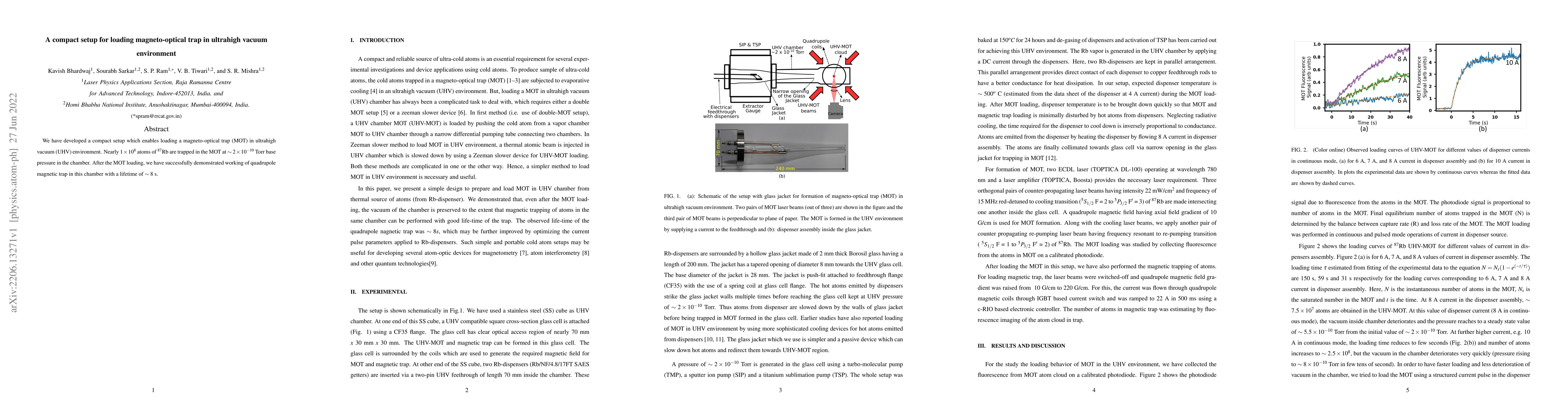 Thumbnail for A compact setup for loading magneto-optical trap in ultrahigh vacuum
  environment