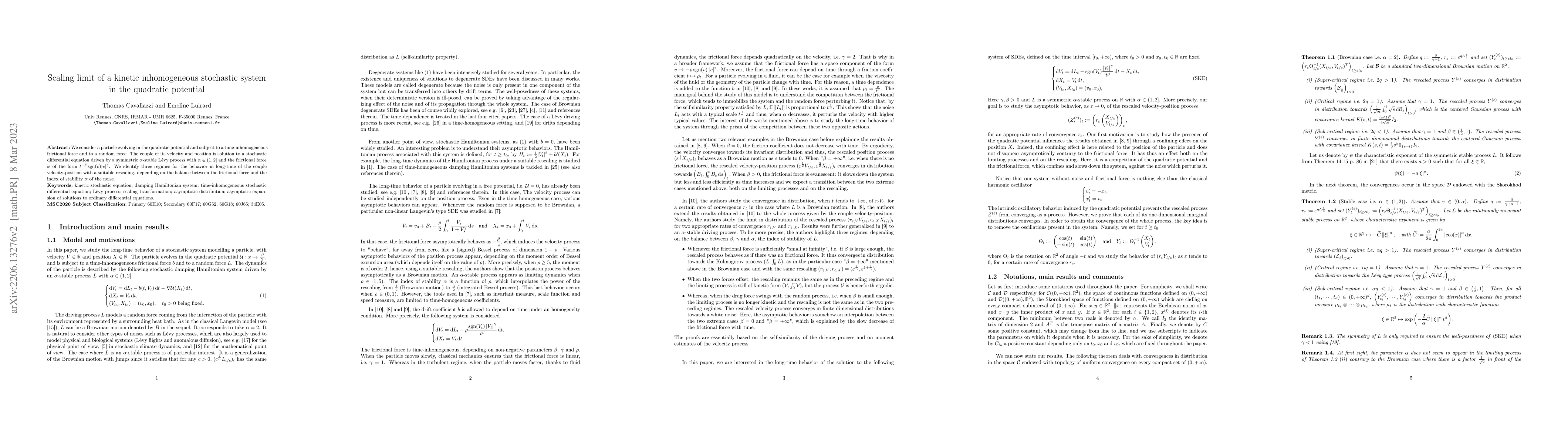 Thumbnail for Scaling limit of a kinetic inhomogeneous stochastic system in the
  quadratic potential