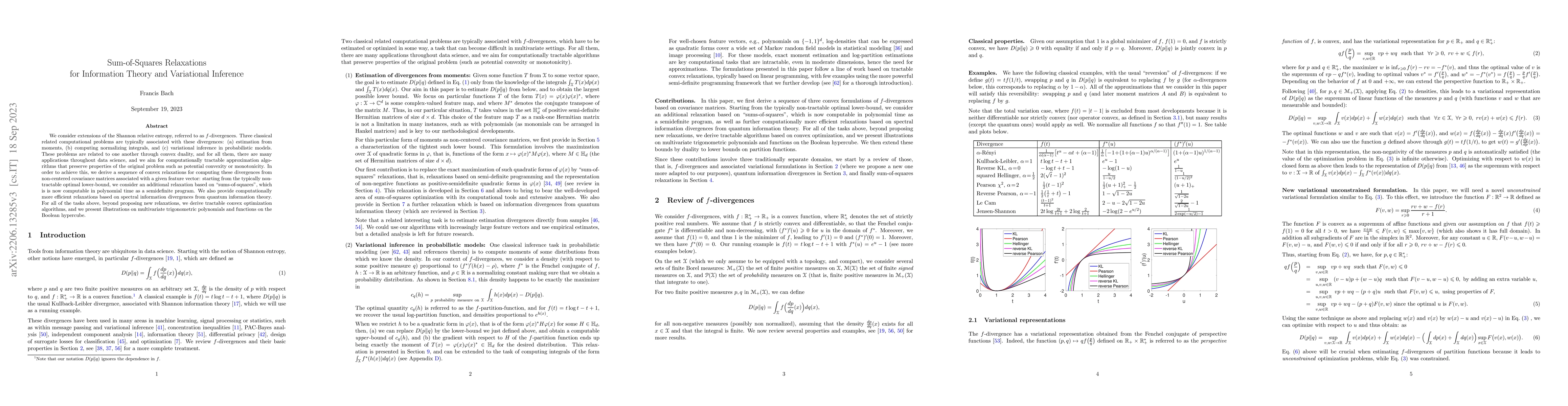 Thumbnail for Sum-of-Squares Relaxations for Information Theory and Variational
  Inference