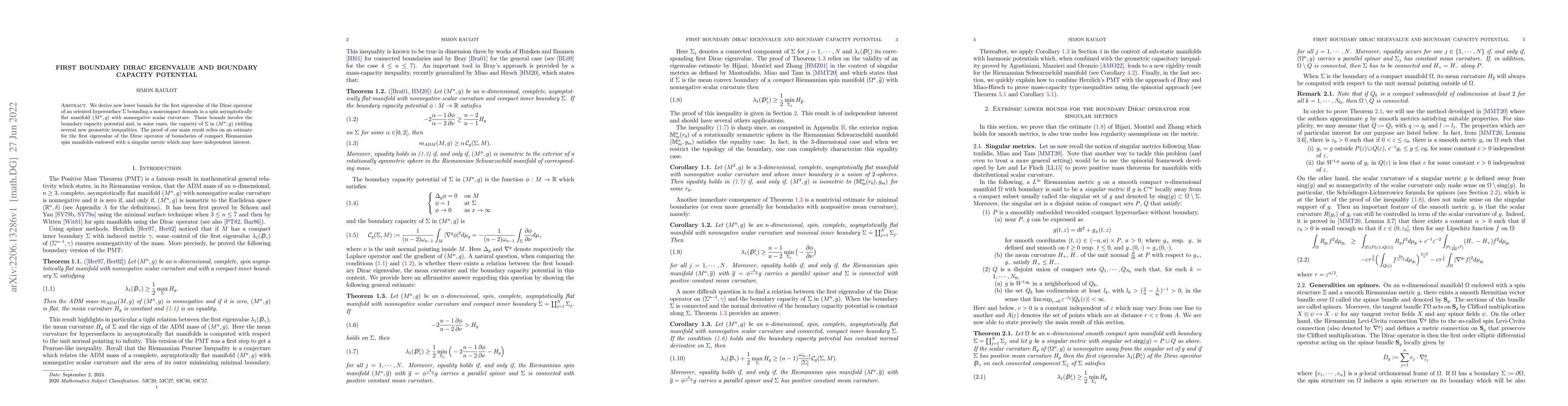 Thumbnail for First boundary Dirac eigenvalue and boundary capacity potential
