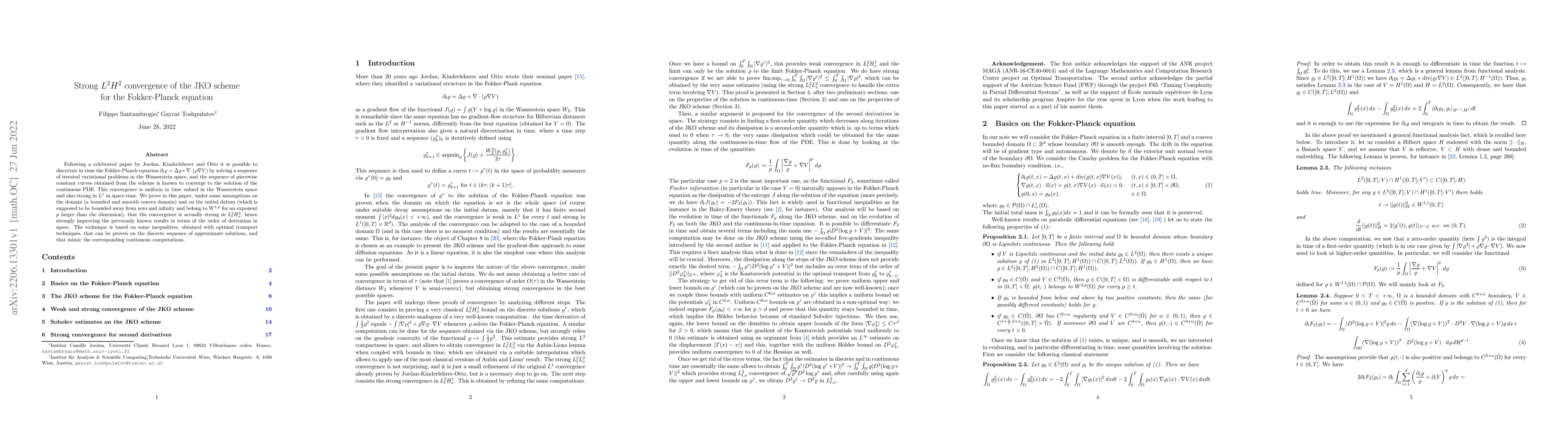 Thumbnail for Strong $L^2 H^2$ convergence of the JKO scheme for the Fokker-Planck
  equation