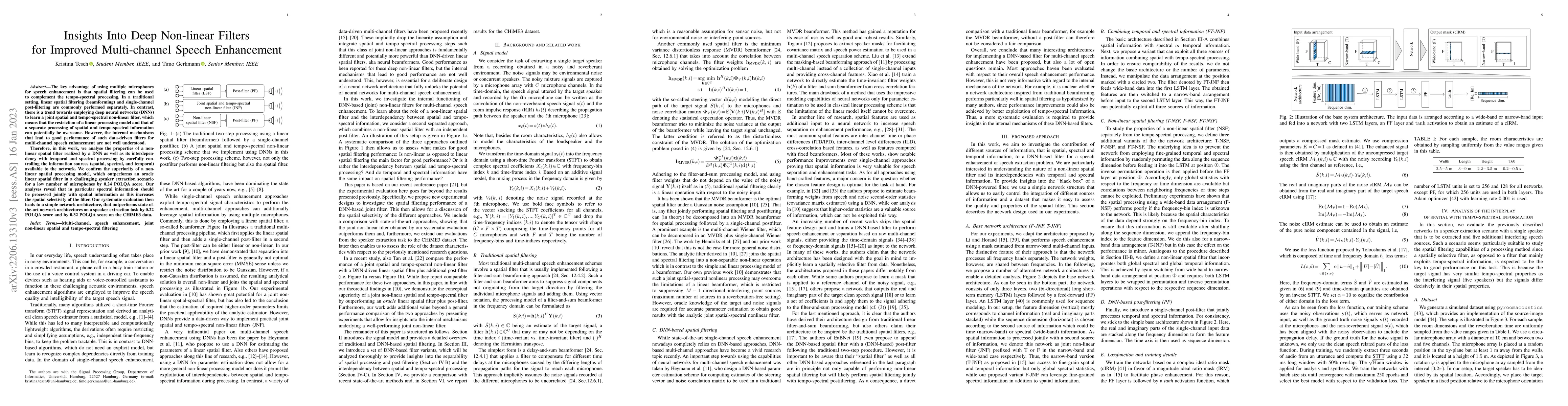 Thumbnail for Insights Into Deep Non-linear Filters for Improved Multi-channel Speech
  Enhancement