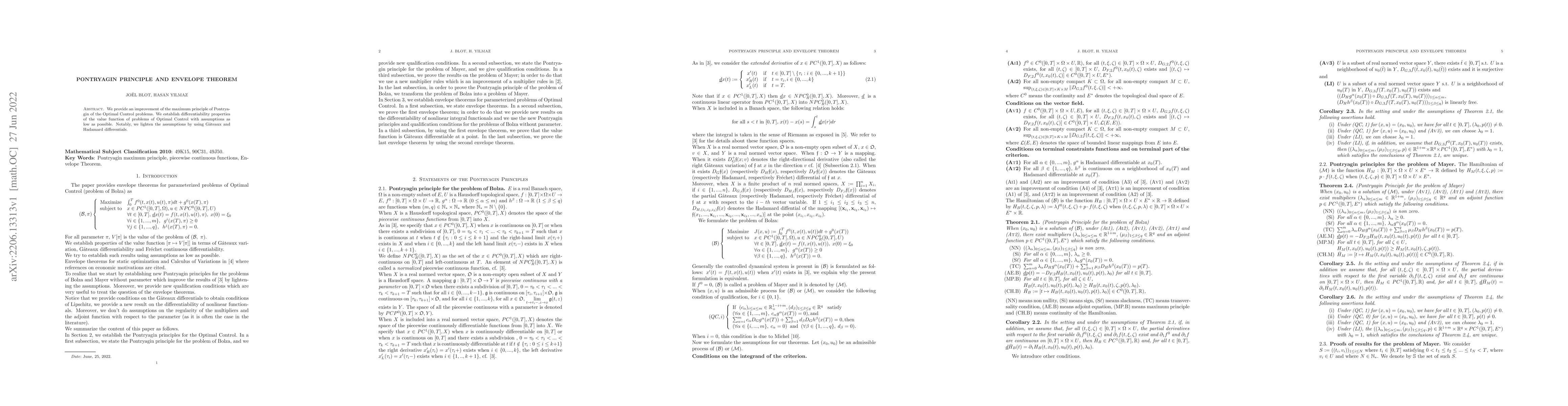 Thumbnail for Pontryagin principle and envelope theorem